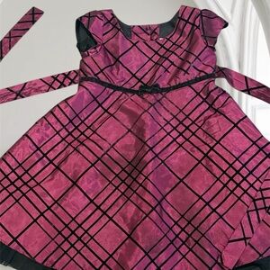 Girls' Pink Plaid Dress with Bow